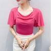 New Fashion Women's Chic Butterfly Sleeve Hot Diamonds Summer T-shirt Sexy Square Neck Slim Mesh Tops Elegant Female Tees