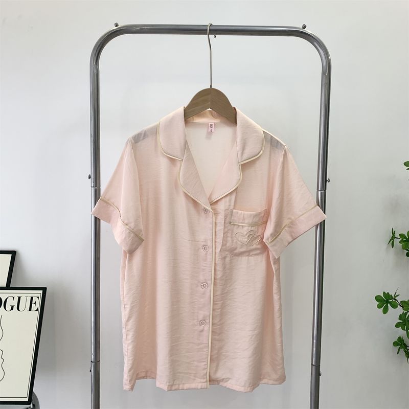 Summer Pajamas Short-Sleeved Shorts Women's Mercerized Cotton Thin Comfortable Lapel Sweet Home Wear Cute Suit Spring and Autumn