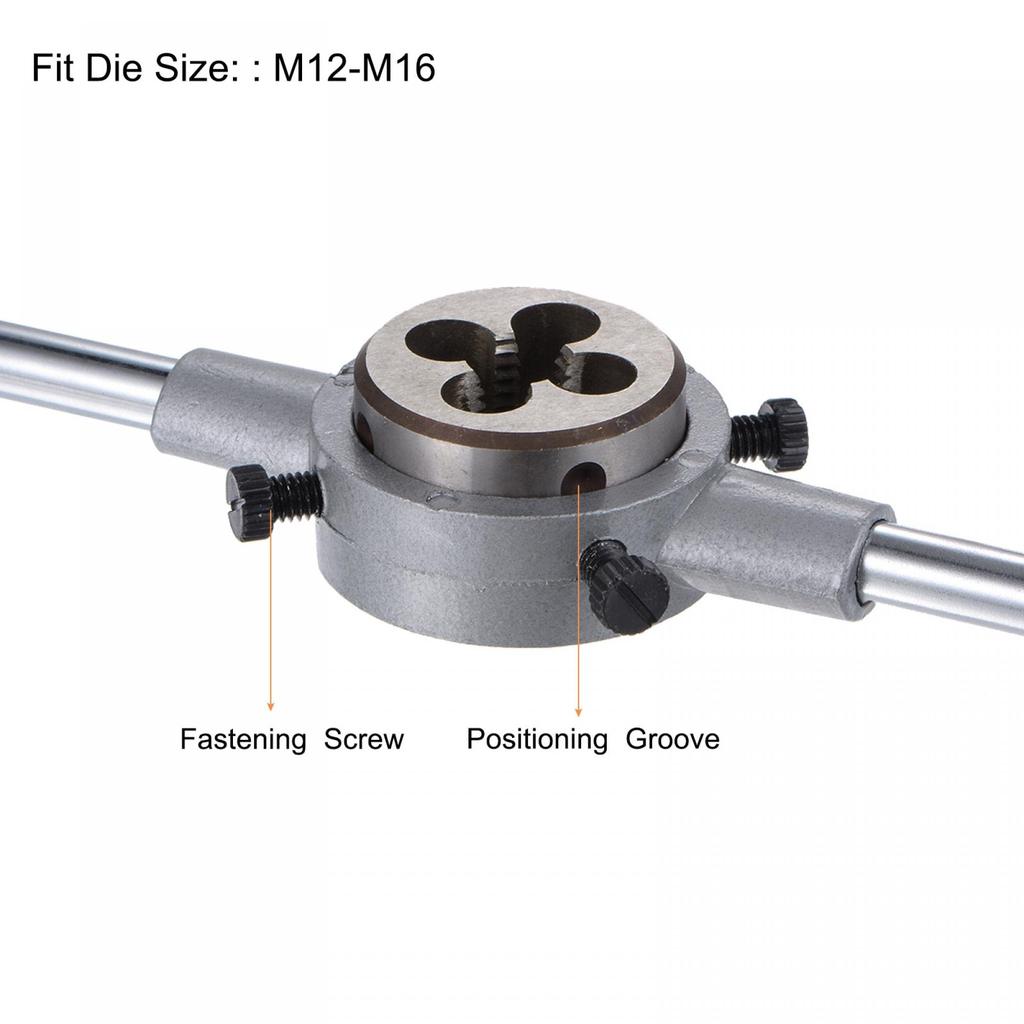 Uxcell Die Stock Handle Wrench Threaded Round Die and 38mm with Adjustable Hand Tool Set, M12x1.5 (Compatible M12-M16 Dies) Holder, Wrench,