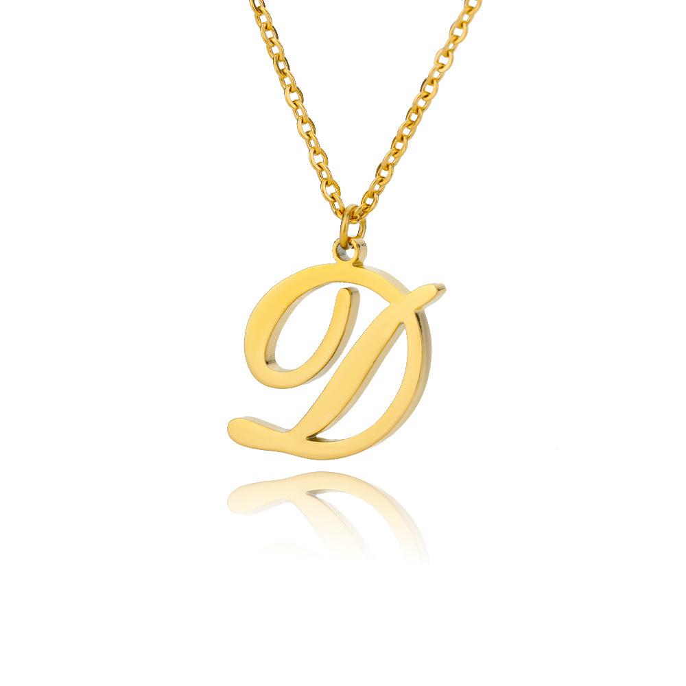 Women Stainless Steel 18K Gold Plated Letter Name Pendant Collarbone Chain