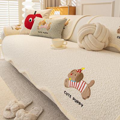 New Winter Thickening Cartoon Plush Sofa Cushion Cover One Piece Winter Straight Anti Slip Sofa Cushion