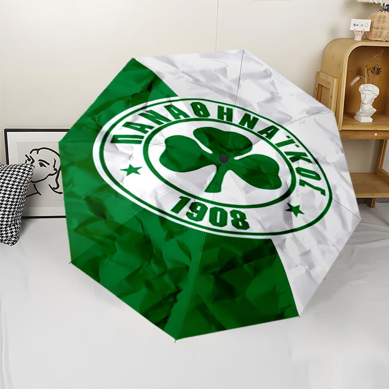 Panathinaikos FC Print Automatic Umbrella, 8 Rib Iron Frame, Plastic Handle, Suitable for Outdoor Travel &Daily , Ideal Gift