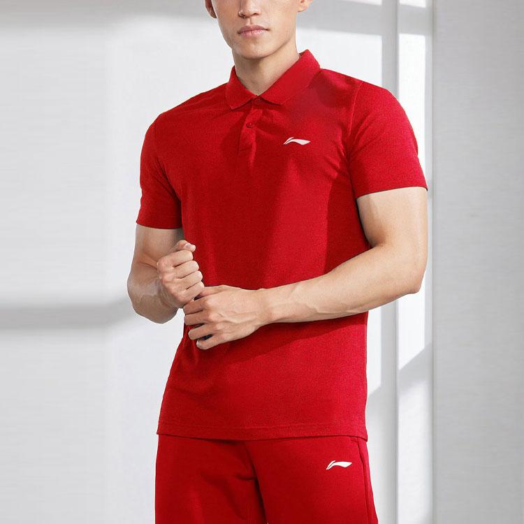 Li Ning Quick-Dry Breathable Fitness Short Sleeve Polo Shirt Men Polo Shirts Red APLR183-3