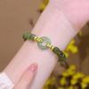1Pcs Vintage Agate Talismans Luxury Jewelry Green Natural Jade Ring Bracelet Charm  Gifts For Women