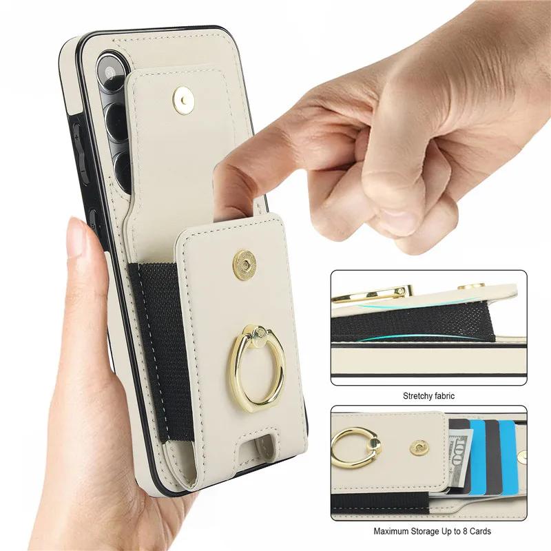 Ring Leather Wallet Card Phone Case for Samsung Galaxy S25 Edge S24 Ultra S23 Plus S22 S21 FE Note 20 10 Flip Stand Cover