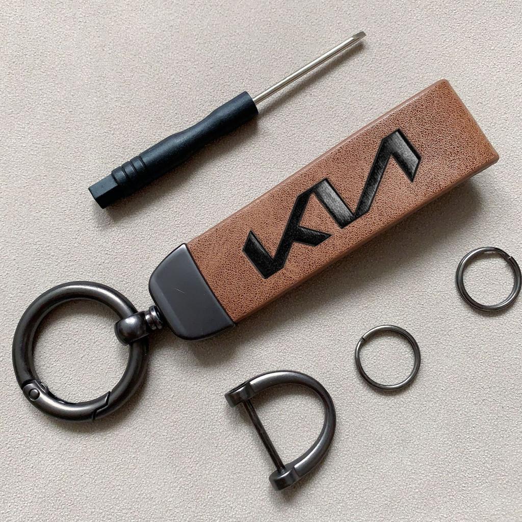 Car Vintage Leather Keychain Ring Zinc Alloy Chain Key For KIA Carnival Niro EV9 K8 Forte Cerato Sportage Ray EV Telluride Rtzup33