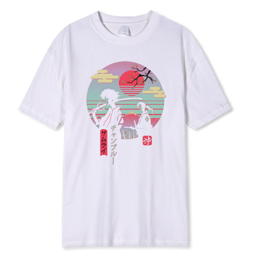 2 Japanische Samurai Gehen Nach Hause Druck Herren Tops Mode Street T-Shirt Sommer Lässig Baumwoll-T-Shirt Übergroße Lockere T-Shirts