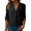 Women's V Neck Blouse 3/4 Sleeve Loose Fit Casual Office Shirt
