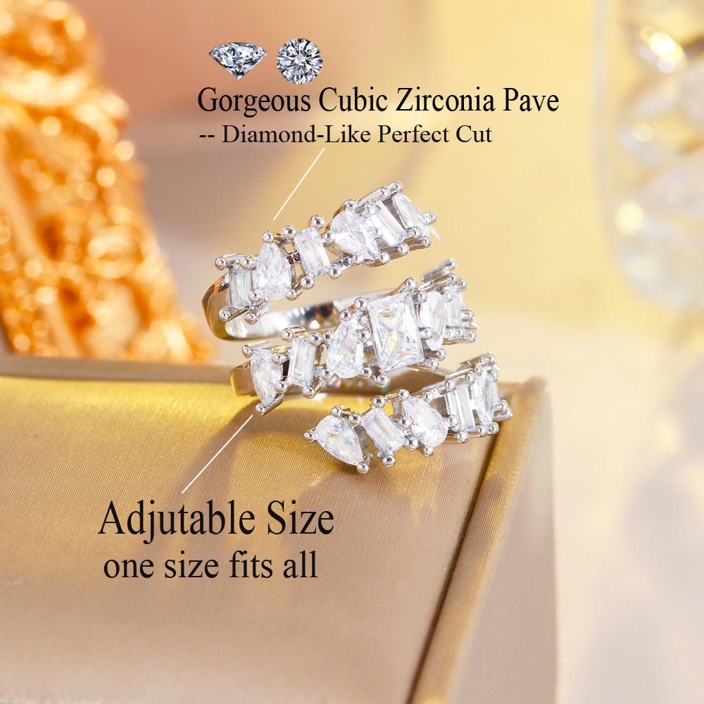 CMM Jewelry Brilliant Clear Multiple Zirkonia Silber Farbe Geometrisch Cocktail Party Verstellbarer Ring für Frauen