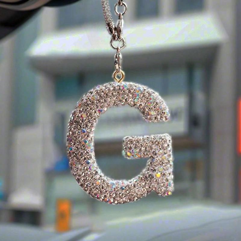 1pc Rhinestone A-Z Letter Car Rearview Mirror Pendant, Car Interior Decor