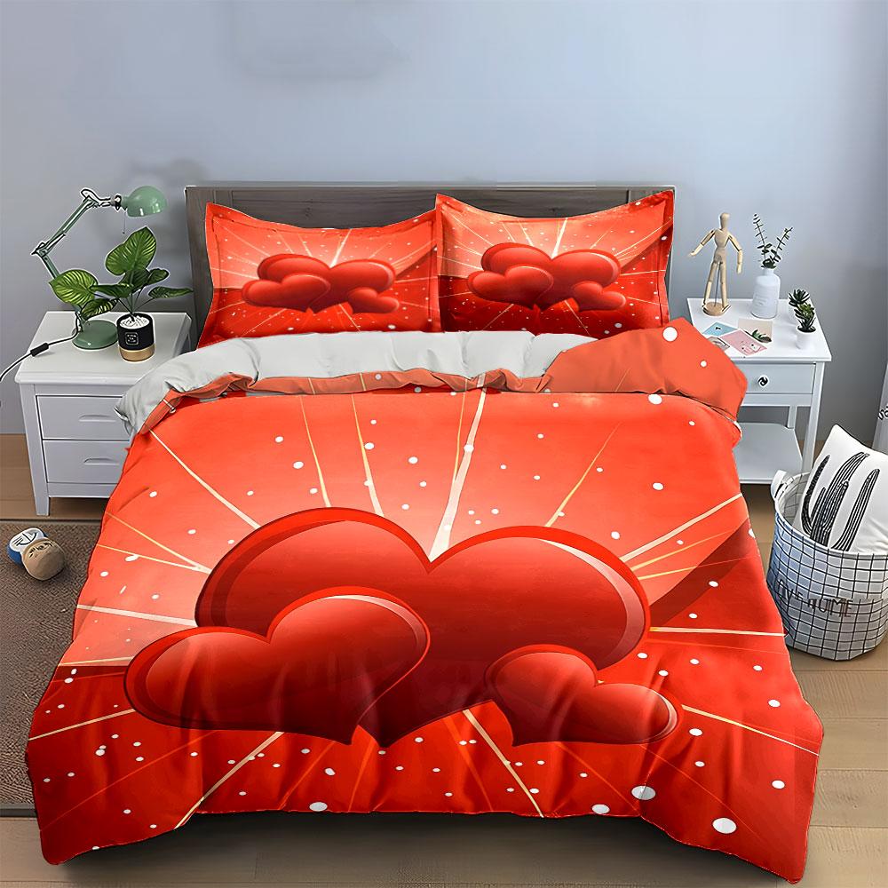 Romantic Heart Decor Set Soft Comfortable Duvet Cover Bedding Set Included 1*Duvet Cover & 2*Pillowcases, Gift