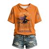 Women's Casual Stylish Halloween Print V-Neck T-Shirt for Fall Holiday Party Outfit