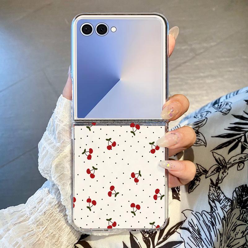 Cute Cherry Phone Case For Samsung Galaxy Z Flip 7 6 5 4 3 For Samsung Flip7 Flip6 Shockproof Hard Transparent Folding Cover