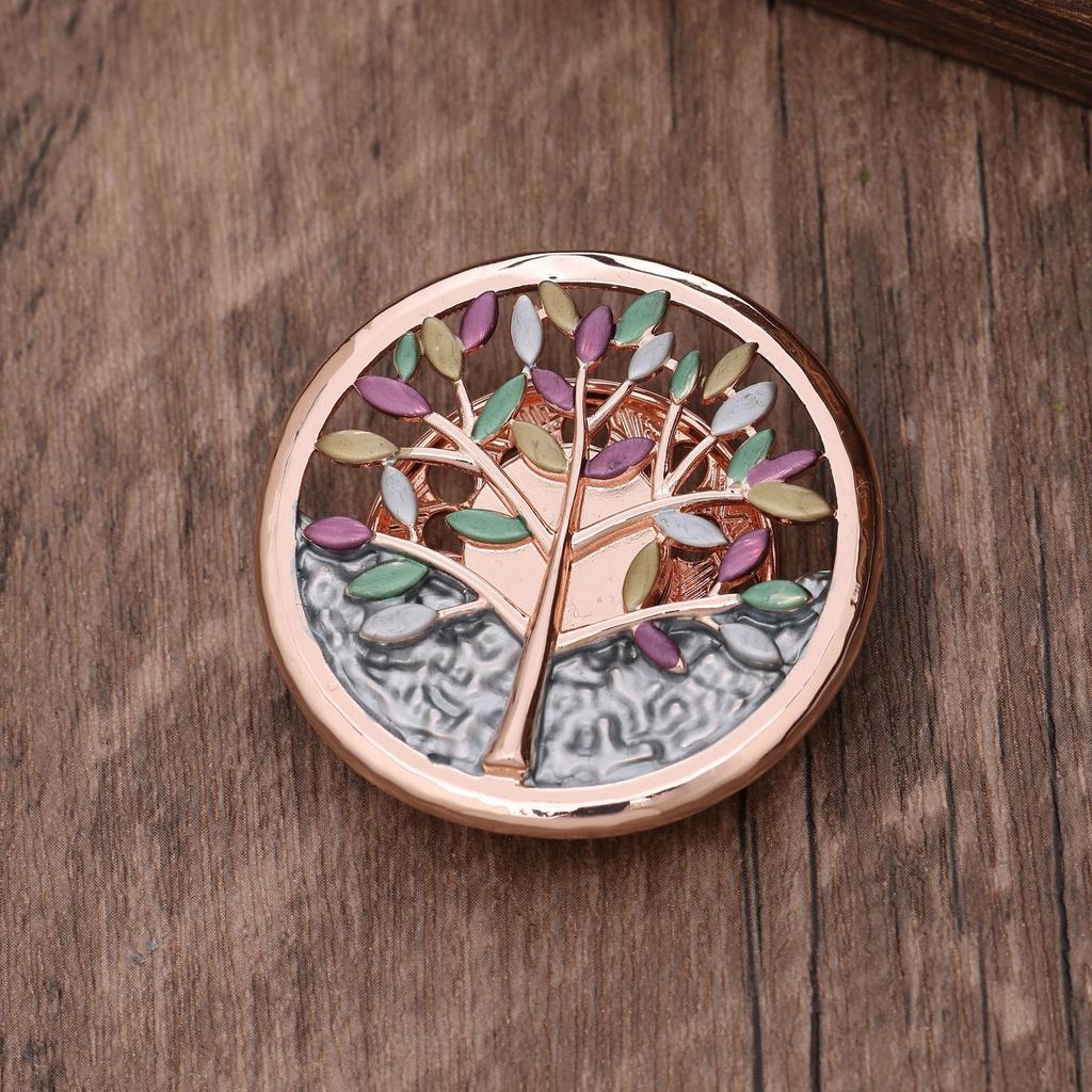 Luxury Hot Sale Round Hollow Enamel Color Tree of Life Magnetic Buckle Brooch Ladies Simple Premium Magnetic Corsage