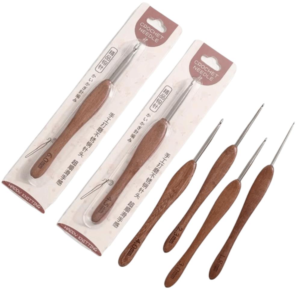Sandalwood Handle Crochet Hook Handmade Crafts Stainless Steel Crochet Hook  Doll Weaving Tool