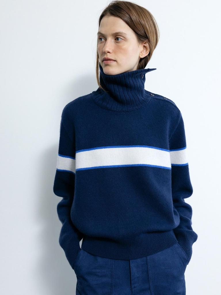 MOONDAL Women's High-Neck Sweater - New 2026 Autumn/Winter Striped Knitwear, Relaxed Fit, Korean Style