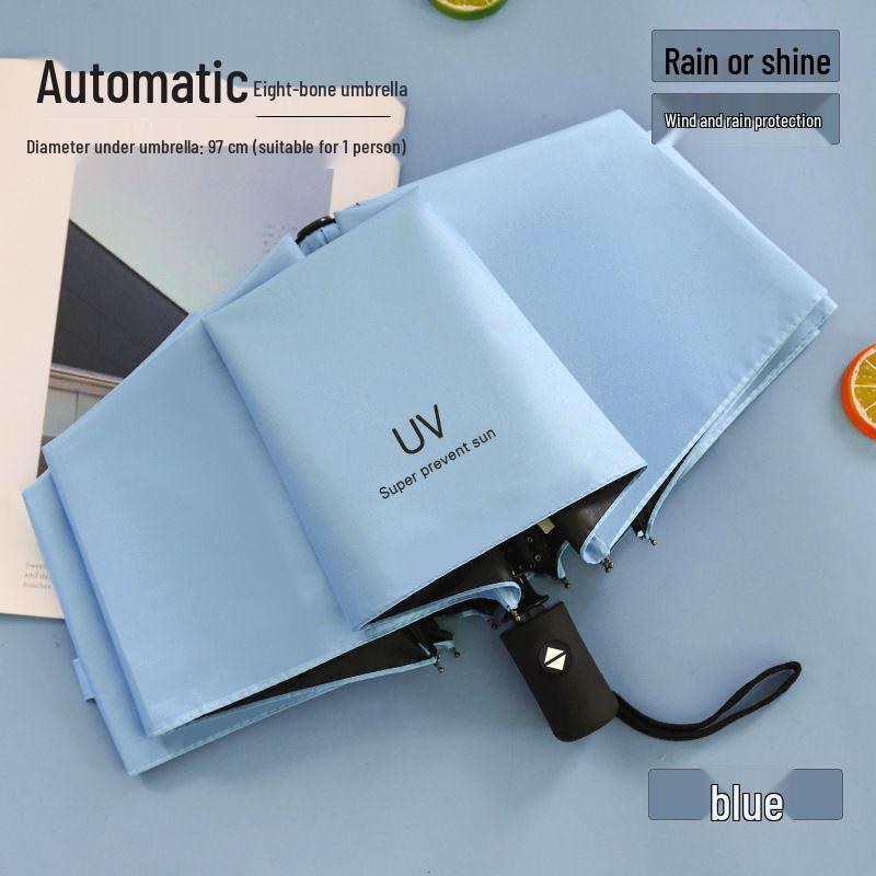 Black Vinyl UV Protection Automatic Three-Fold Rain Umbrella with Custom Logo