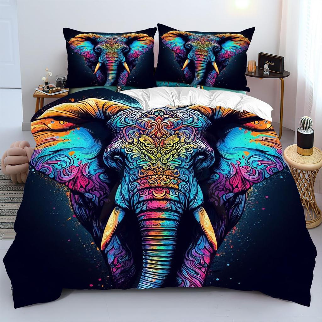 Elephant Duvet Cover Sets for Kids Queen King Twin Size Lightweight Down Room Decor 2 Pillowcases 1 Comforter Cover No Comforter