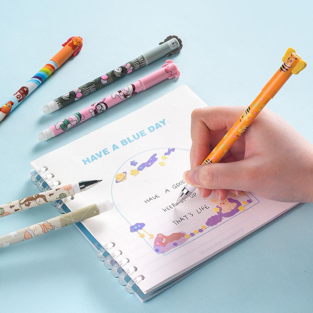 6 Colors Erasable Gel Pen 0.5mm Cute Cartoon Animal Erasable Pen Colors Ink Ballpoint Pen Writing Error Erasable for School