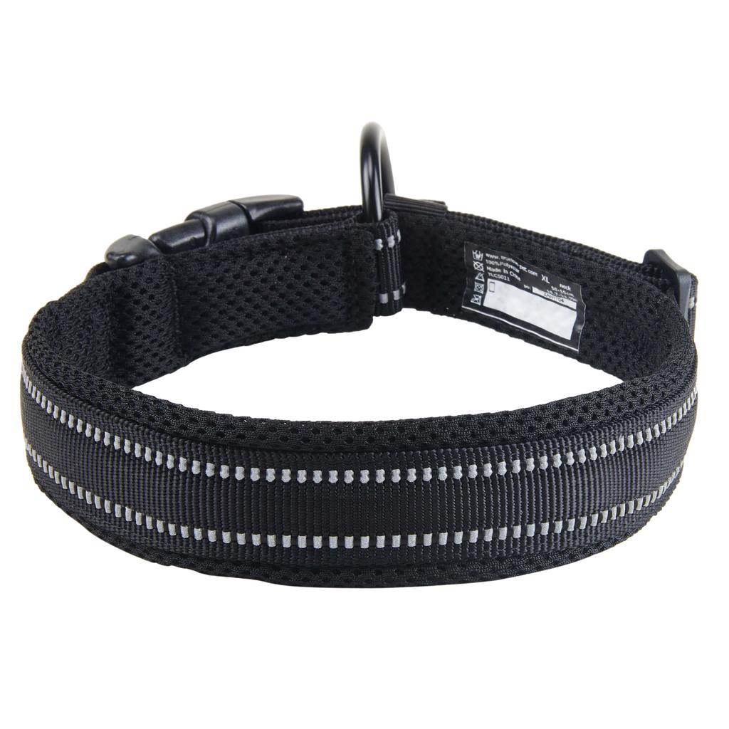 Truelove Reflective Dog Collar with Plastic Clip-in Buckle, High-grade Soft Padded Nylon Webbing, No Choke Basic Collars (XS, Black)