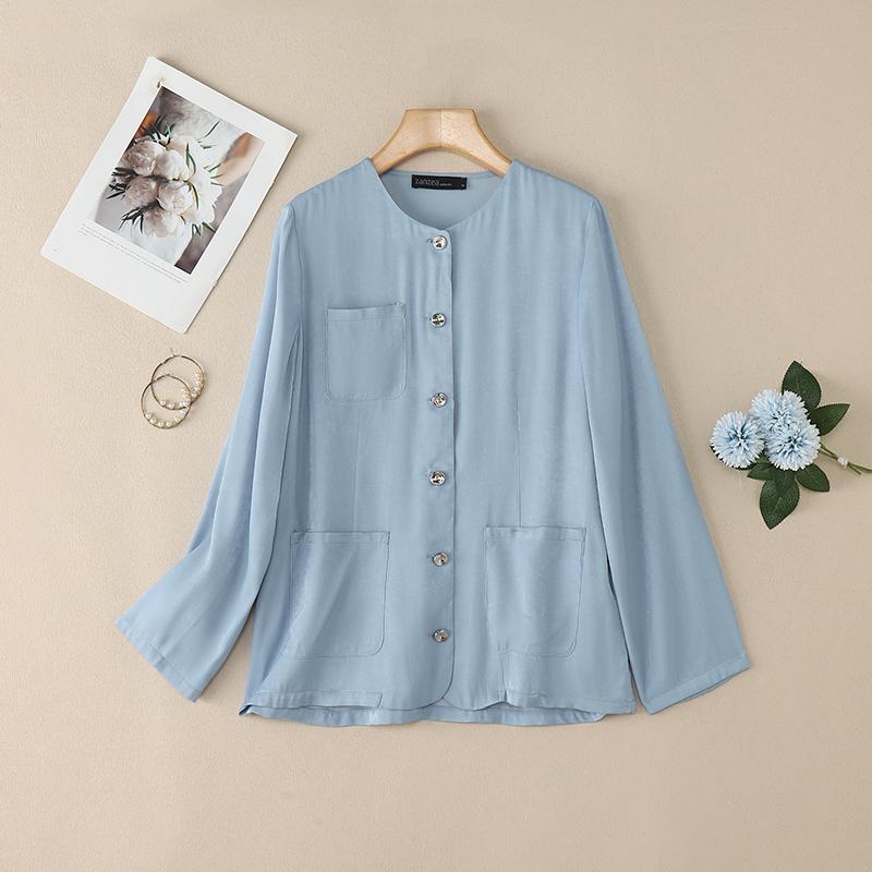 ZANZEA Women Casual Round Neck Solid Color Loose Long Sleeve Blouse