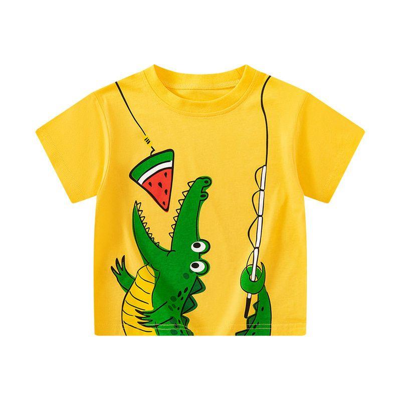 Kinder Kurzarm-T-Shirt Sommer Krokodil Wassermelone Design Jungen und Mädchen Halbarm Kleidung Jungen Re Baumwolle Oberteil Sommerkleidung Dt8349Yellow 110 yellow