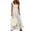 Women’s Gingham Print Smocked Waist Maxi Dress Sleeveless Ruffle Shoulder Square Neck Casual Long Dress