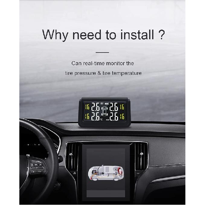 Solar Wireless Tire Pressure Monitoring System TPMS Auto Security Alarm Device Digital Colorful Display With 4 sensors