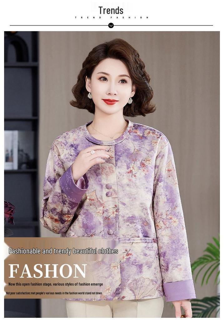 2025 New Chinese Style Mom's Autumn Suit Jacket for Middle-Aged and Elderly - Stylish Spring and Autumn Top