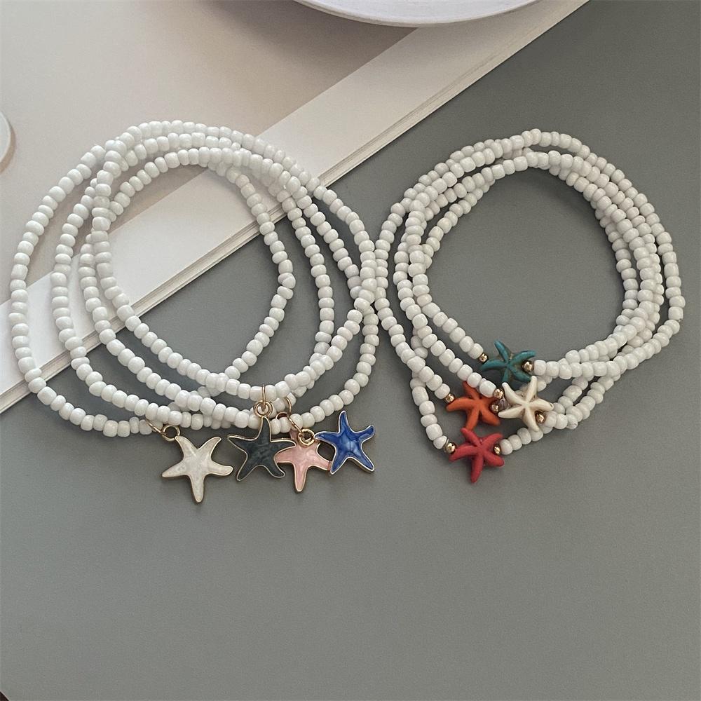 1 PC Starfish Anklet Rice Beads Handmade White Foot Bracelet Jewelry Gift for Friend Summer Gift Foot Bracelet