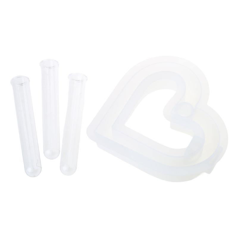 Heart Silicones Molds with Test Tube for Flower Vase Glass Planter Stations Stand Plant Stations Table Decorations
