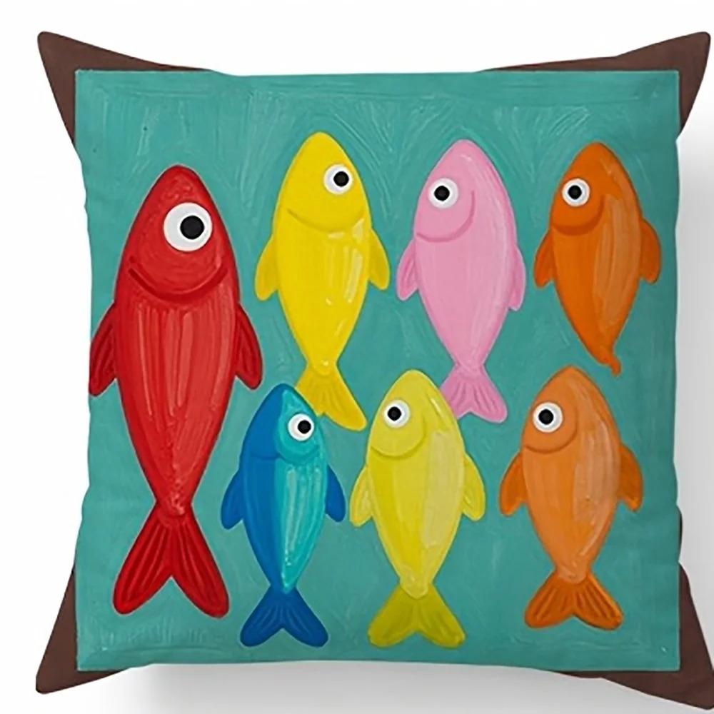 Tropical Fish Theme D Flat Printed Pillowcase Peach Skin Decorative Cushion Cover for Sofa Car Nursery Room Decor