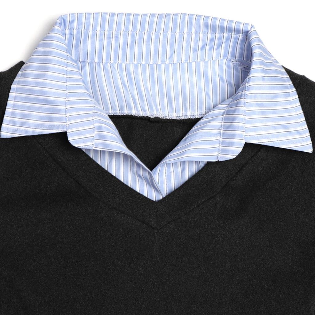 Women's Fashion Casual Splicing Fake Two-piece V-neck Long-sleeved Knitted Shirt