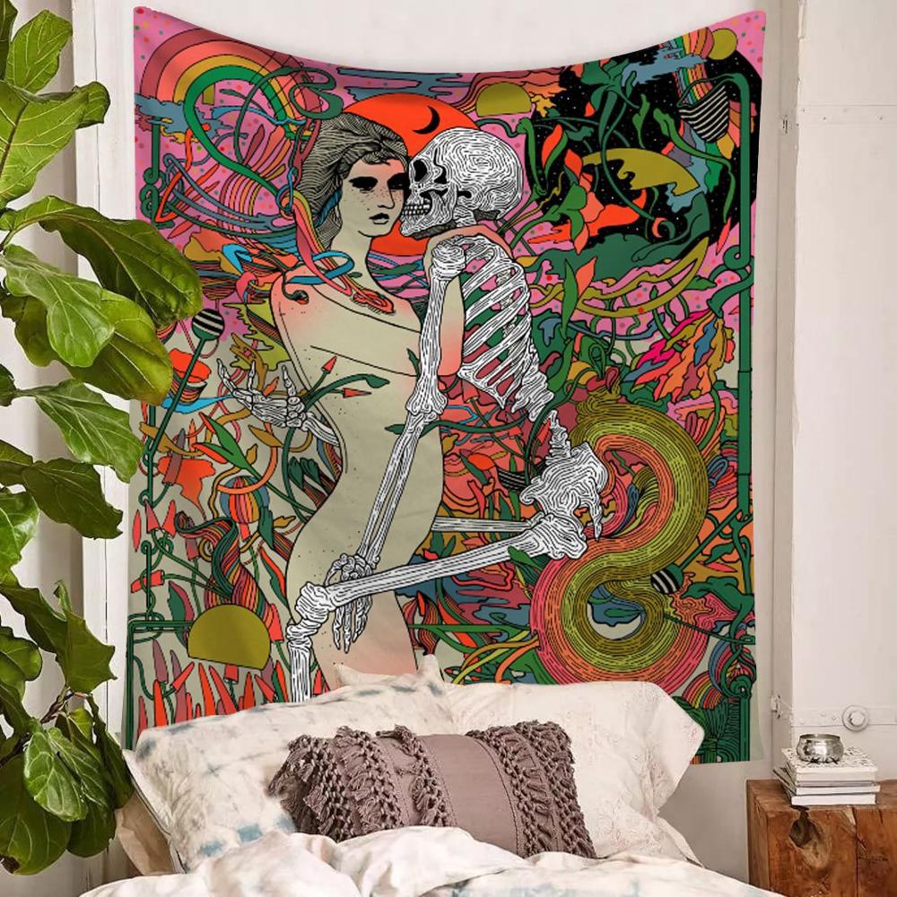 witch skull skull flower sexy girl wall art blanket abstract rug fabric tapestry room outdoor wall hanging