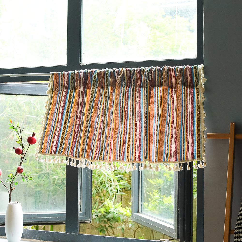 Tijă Striped Americană, Perdea de Bucătărie, Perdea Scurtă, Perdea pentru Ușa Dormitorului, Fereastră Bombată, Cafea, Perdea Jumătate, Draperie pentru Sufragerie