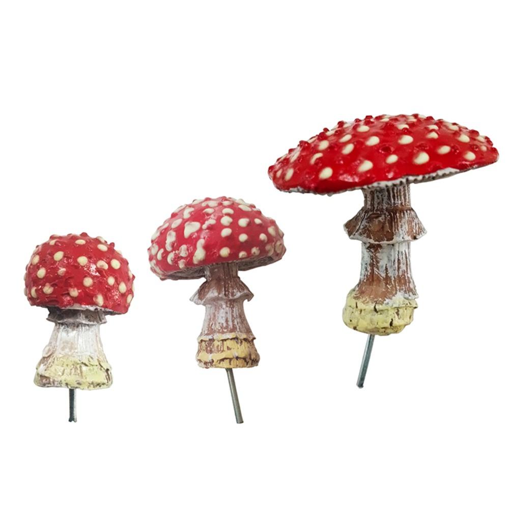 3PCS Micro Landscape Ornaments Resin Figurines Luminous Red Mushroom  for Dollhouse