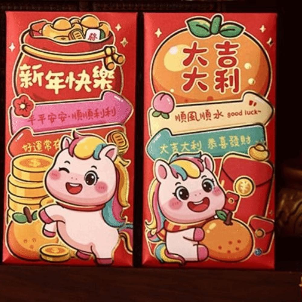 6pcs Chinese Lucky Money Envelopes Cartoon Money Bag New Year Red Envelope Birthday Celebration