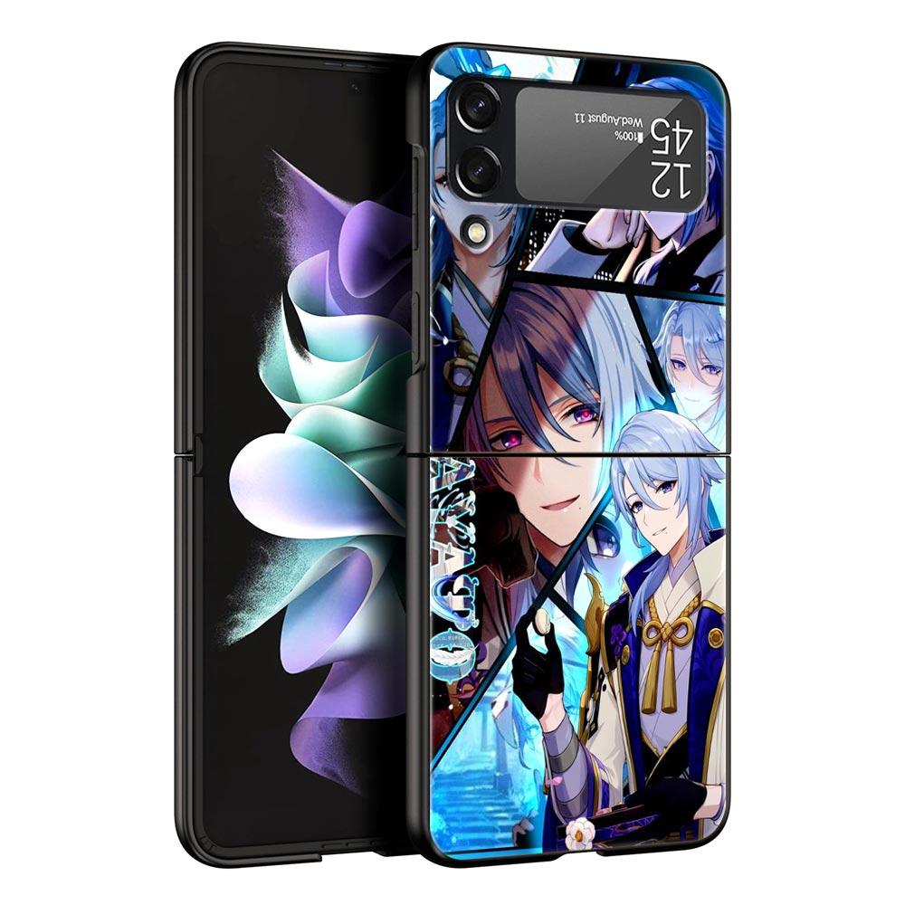 Phone Case For Samsung Galaxy Z Flip 3 4 5 Hard Black Folding PC For Samsung Z Flip3 Cover Shell Genshin impact ayato wanderer