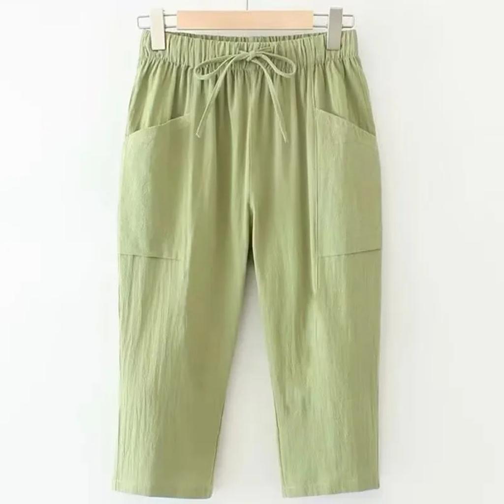 Plus Size Loose Plus Size Women's Casual Cotton Elastic Waist Straight Leg Seven-Foot Pants New Plus Size Clothing