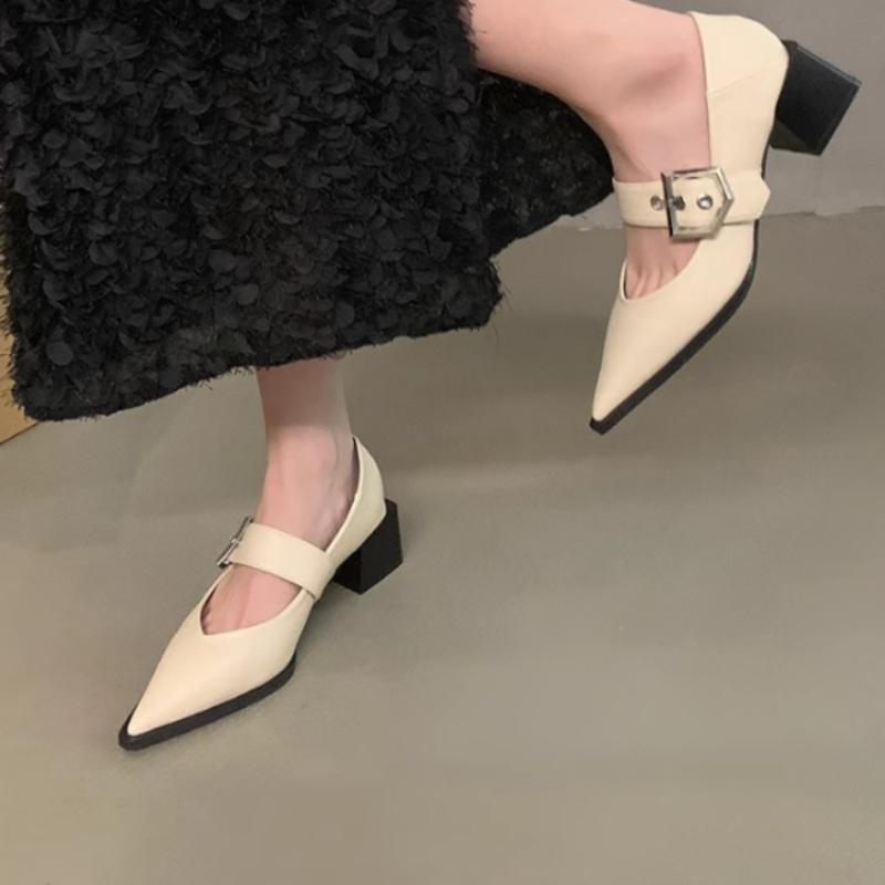Women's Sandals New Ballet Flats Woman Pointed Rivet Single Shoes Shallow Sandals Female Thick Sole Mary Janes Zapatos De Mujer