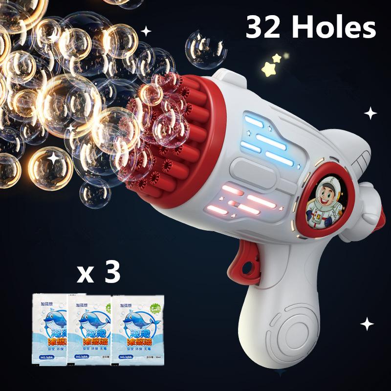 

32 отверстия, детская машина для пузырей, игрушки, светодиодная лампа, форма астронавта, электрический автоматический пистолет для мыльных пузырей для детей, уличные игрушки, подарки