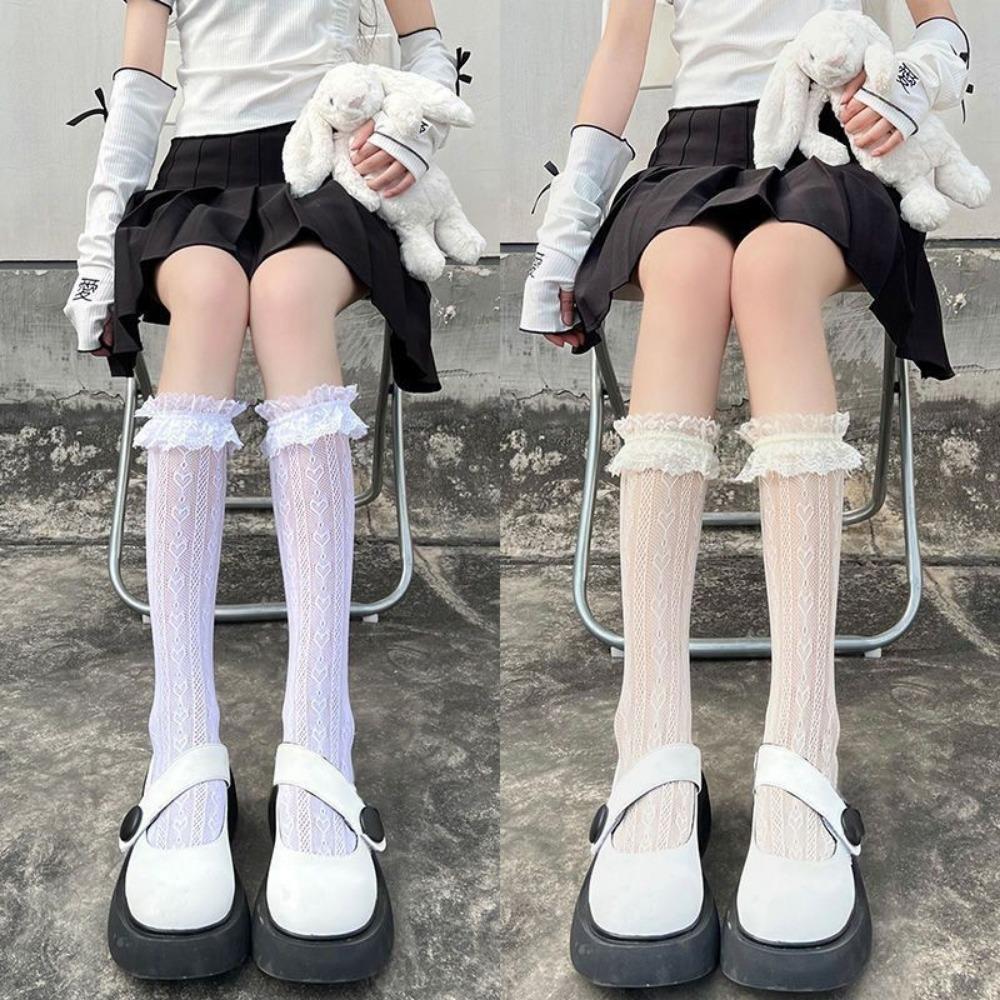 Lolita Japanese Lace Love Summer Thin Tube Socks Jk Soft Sister White Sweet Breathable Calf Socks