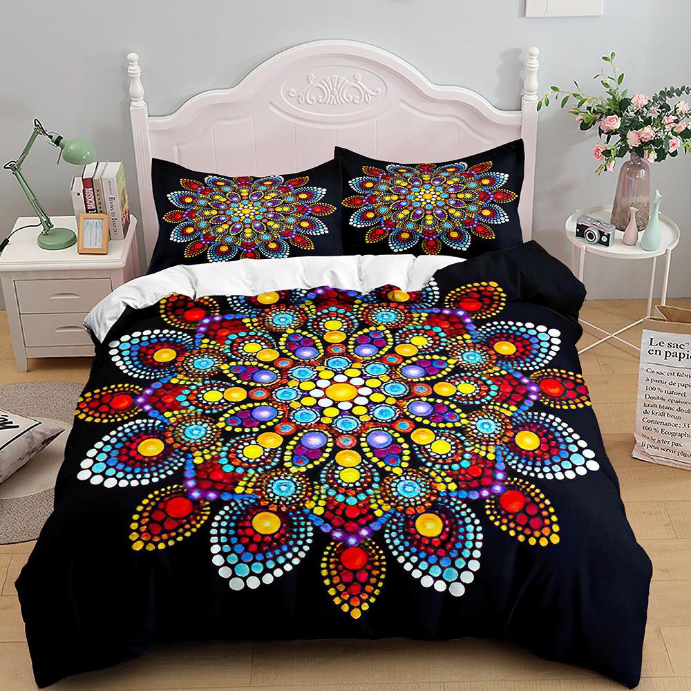 Bohemian Print Quilt Set Three-Piece, Home Textile Bedding