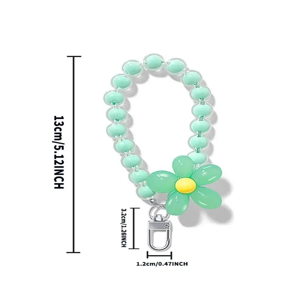New Macaron Color Cell Phone Charm Lanyard Flower Beaded Anti-lost Mobile Phone Case Pendant Wrist Strap Hand-held Car Keychain