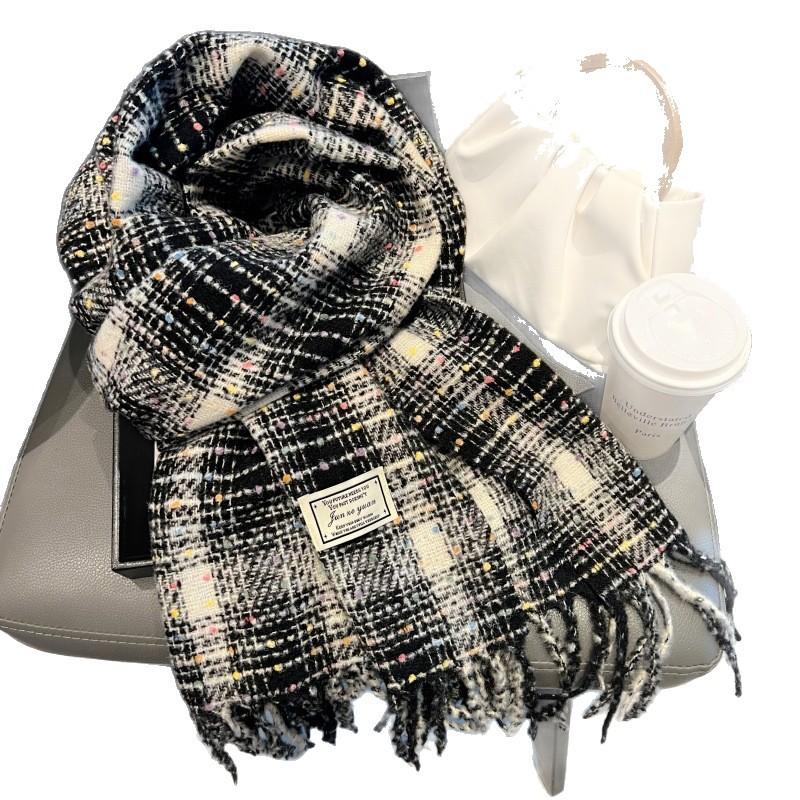 Scarf Women's Winter New Autumn and Winter Women Keep Warm Korean Senior Sense Student Atmosphere White Plaid