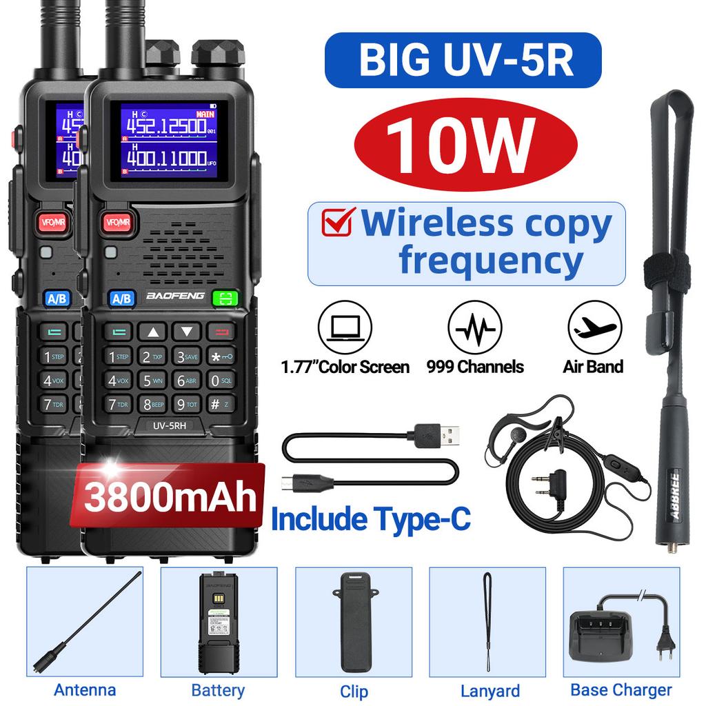2PCS Baofeng UV-5RH 10W Air Band Walkie Talkie Multi Band Wireless Copy Frequency 999CH NOAA Long Range Ham Radio Upgraded UV-5R