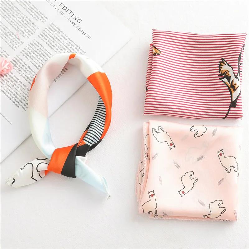 50x50 Square Scarf Hair Tie Band For Business Party Women Elegant Small Vintage Skinny Retro Head Neck Silk Satin Scarf Present