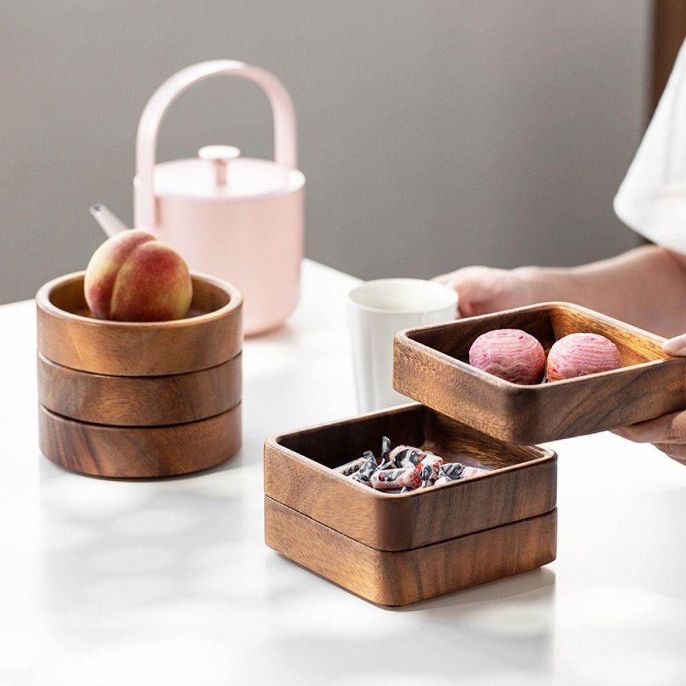 Natural Wooden Fruit Tray Japanese Style Dried Fruits Plates Stackable Tray  Restaurant