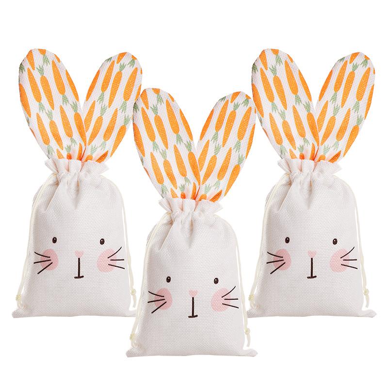 6/1Pcs Easter Bunny Linen Gift Bags Rabbit Carrot Sweet Candy Snack Bags with Drawstring for Easter Party Decoration Kids Favors
