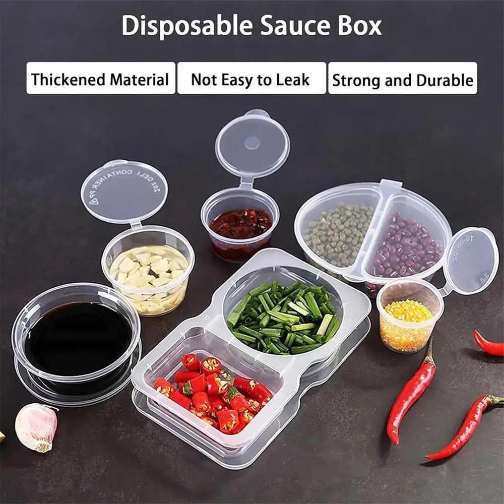 10/15/20pcs with Lids Disposable One-piece Sauce Box Portable Plastic Snack Container  Outdoor